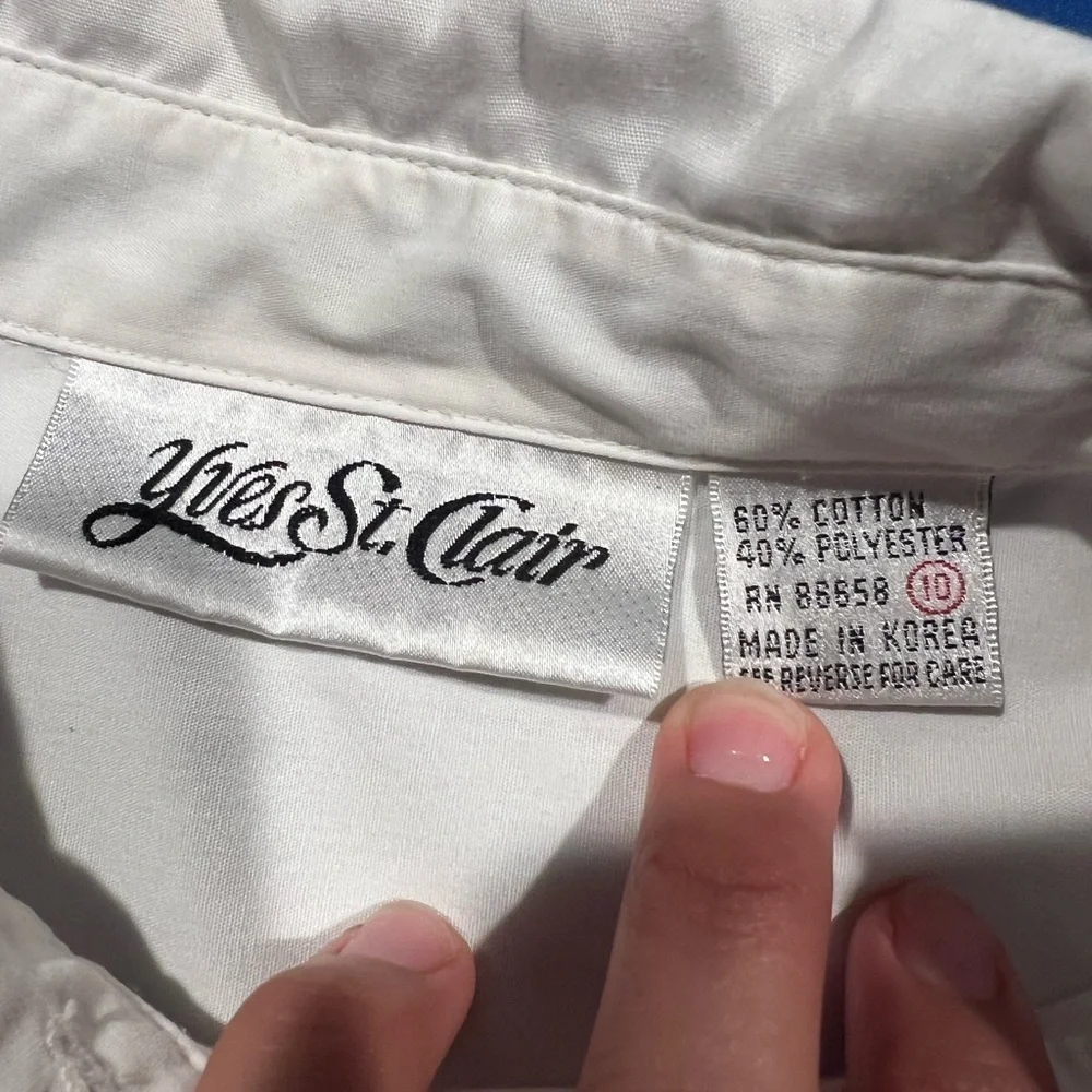 Yves St Clair Vintage White Collar Embroidered Button Down Size 10